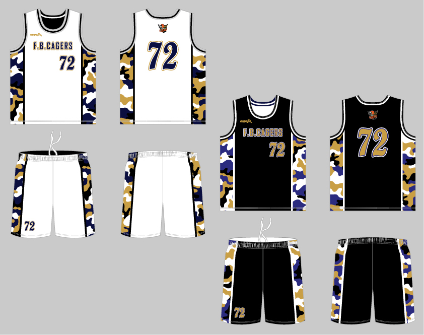 F.B.CAGERS様昇華リバーシブルバスケットボールユニフォーム上下セットデザイン